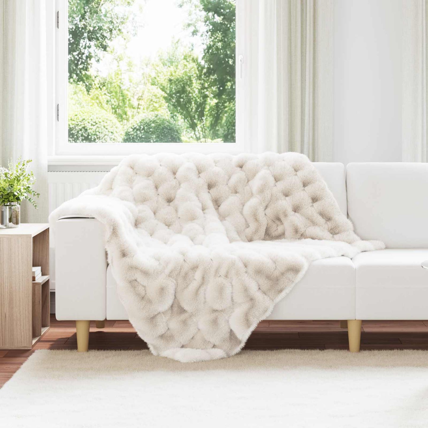 Anti-Slip Faux Rabbit Fur Blanket Olite White 130 x 150 cm