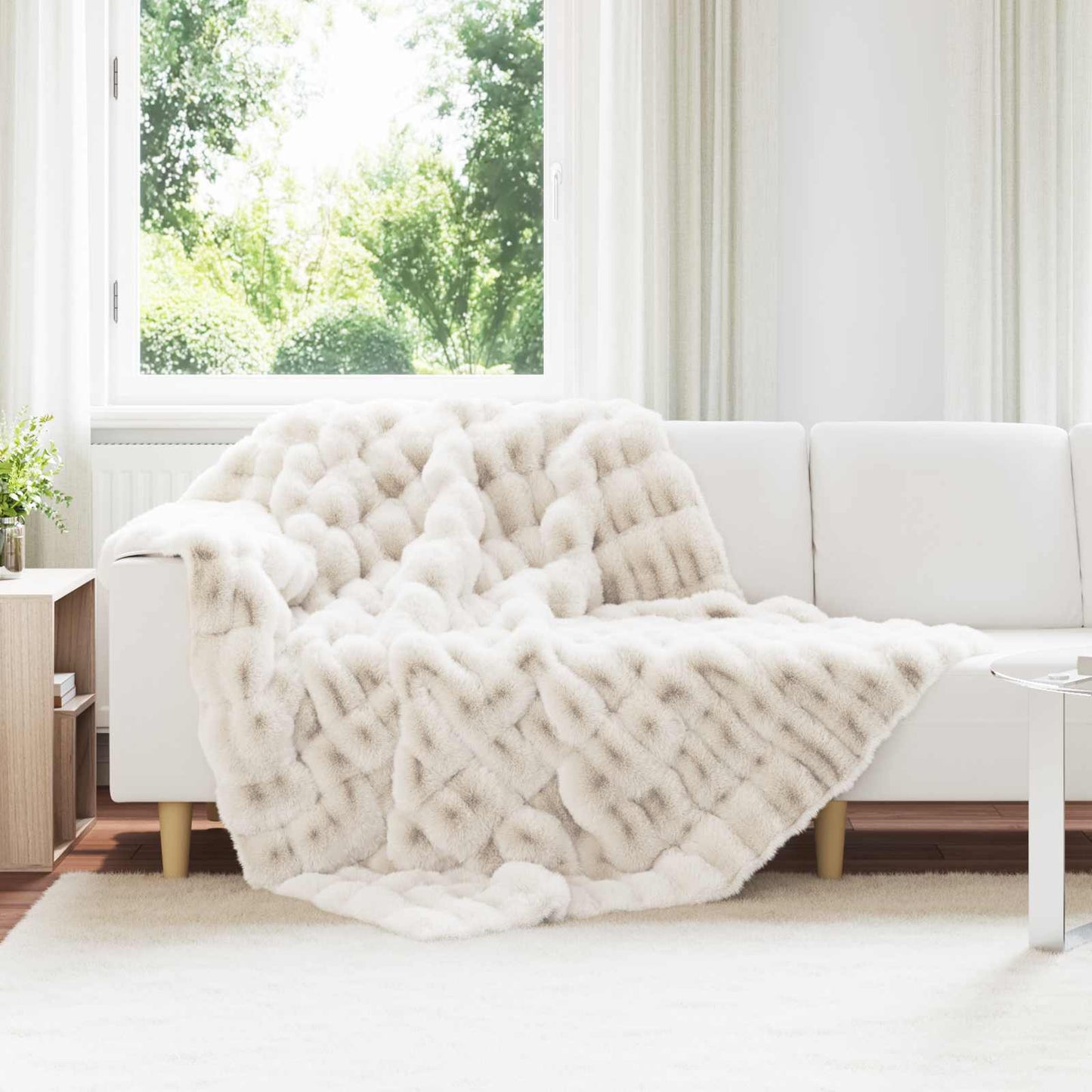 Anti-Slip Faux Rabbit Fur Blanket Olite White 150 x 220 cm