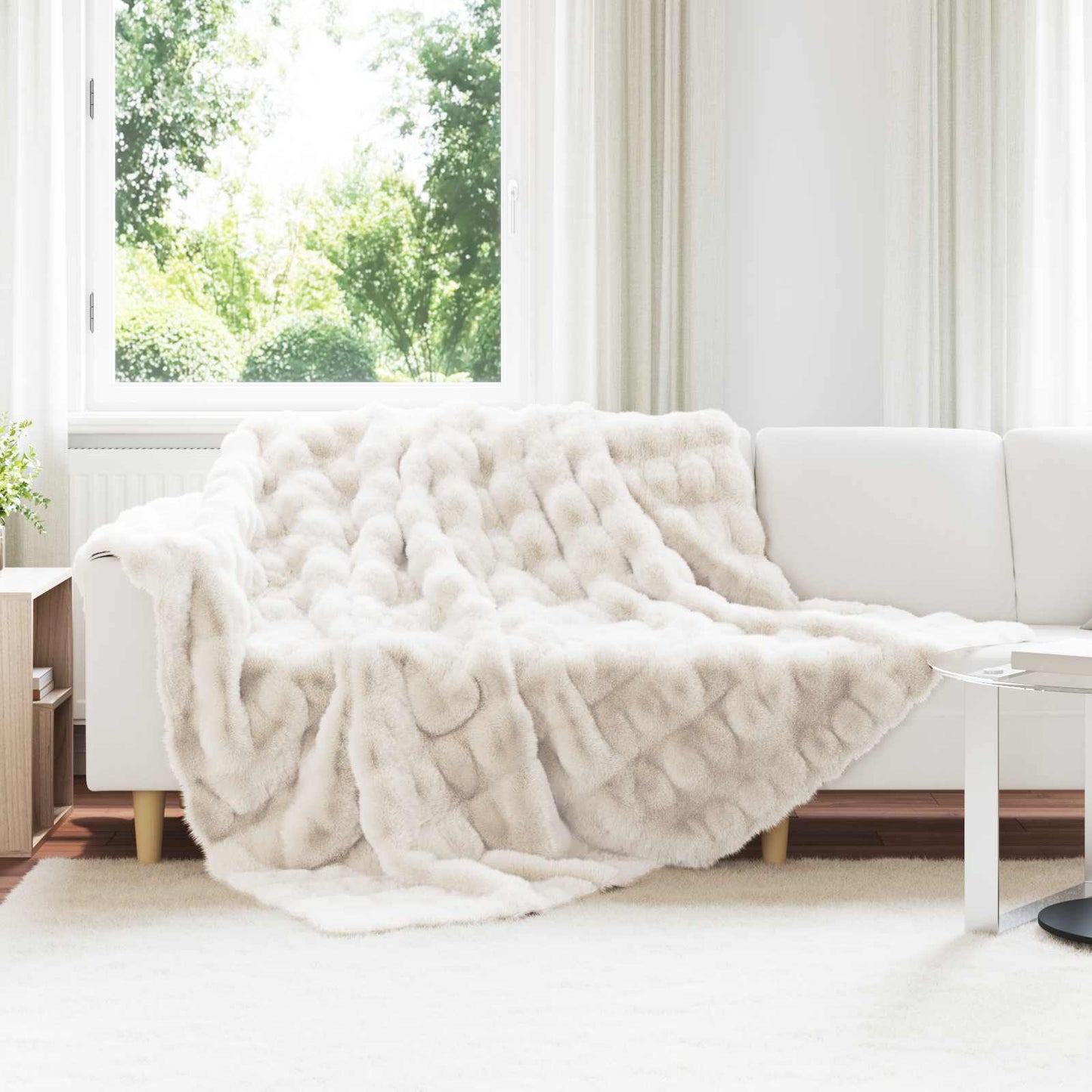 Anti-Slip Faux Rabbit Fur Blanket Olite White 220 x 240 cm