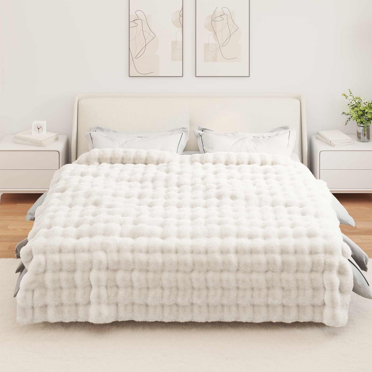 Anti-Slip Faux Rabbit Fur Blanket Olite White 220 x 240 cm