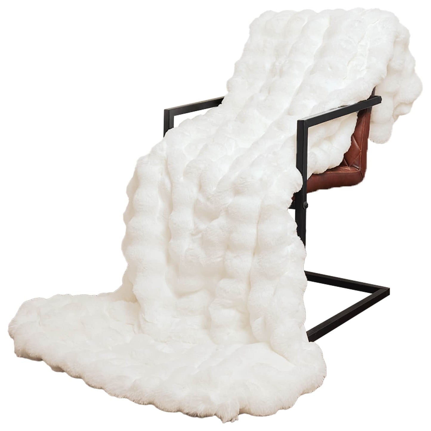 Anti-Slip Faux Rabbit Fur Blanket Olite White 220 x 240 cm