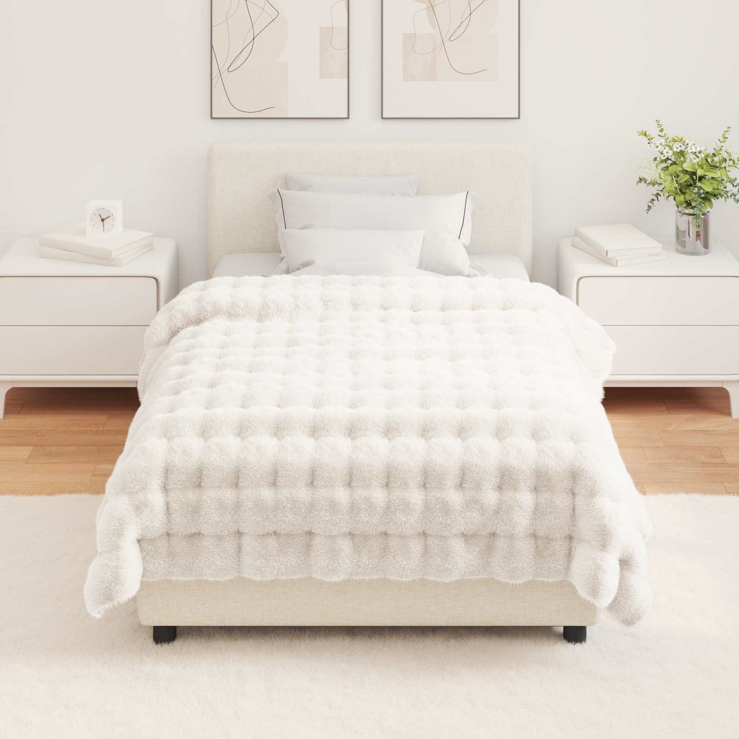 Anti-Slip Faux Rabbit Fur Blanket Olite 4 pcs White Polyester