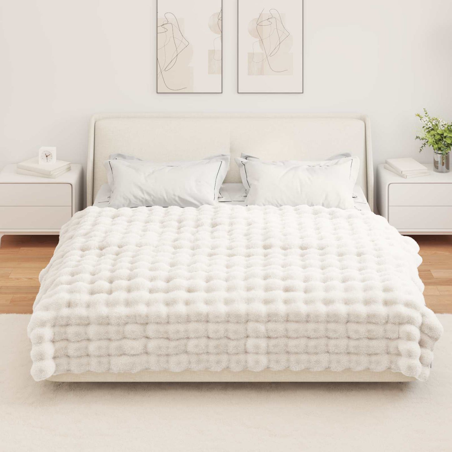Anti-Slip Faux Rabbit Fur Blanket Olite 4 pcs White Polyester