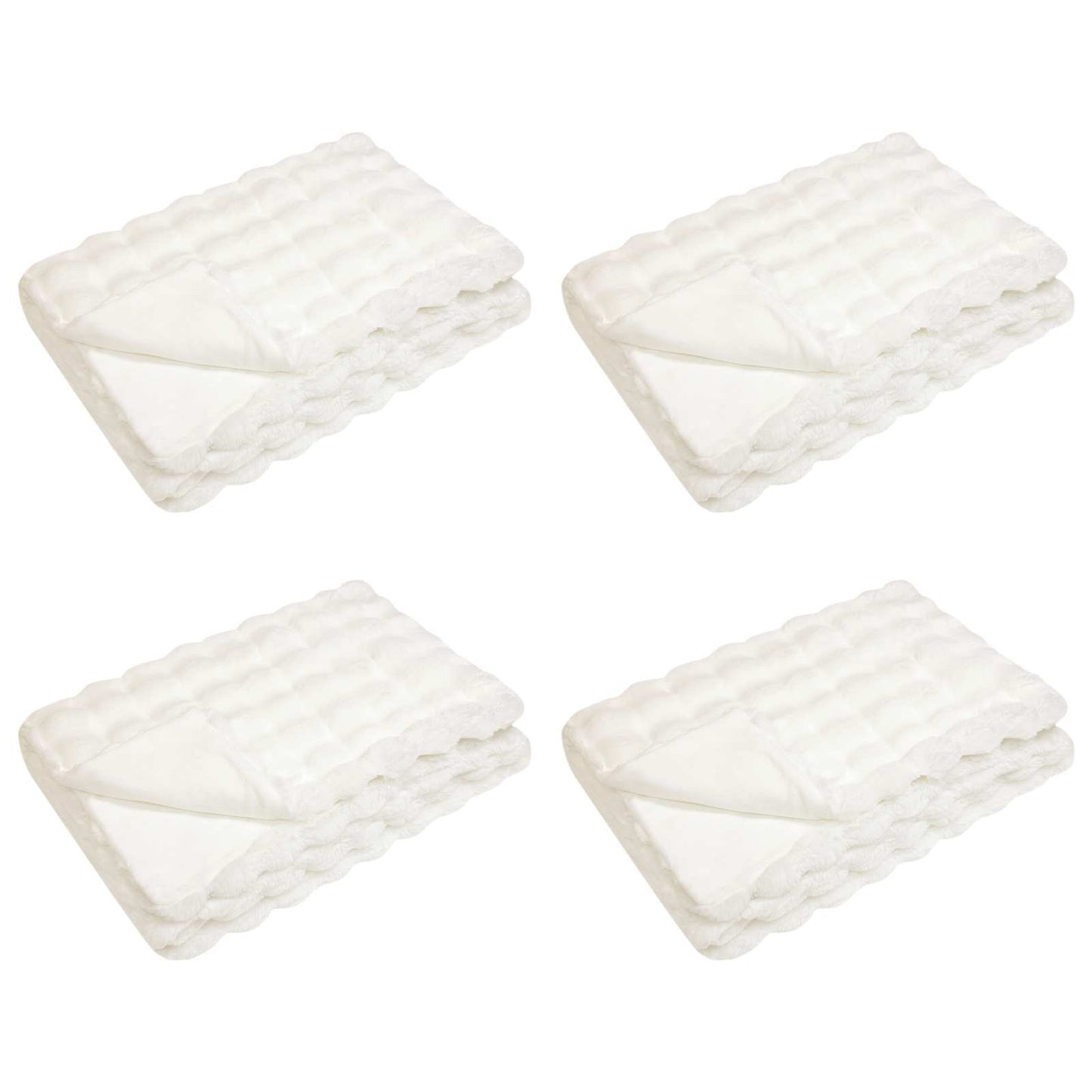Anti-Slip Faux Rabbit Fur Blanket Olite 4 pcs White Polyester