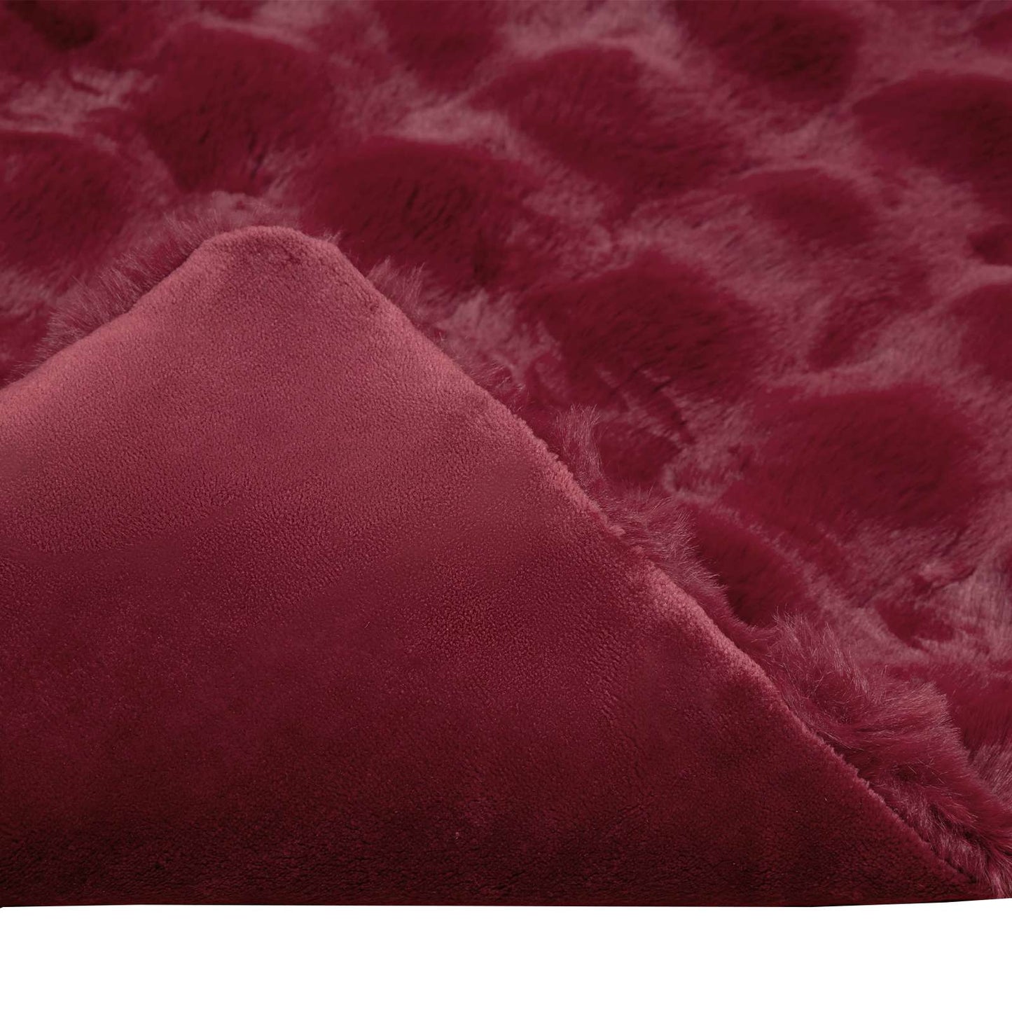 Anti-Slip Faux Rabbit Fur Blanket Olite Bordeaux Red Polyester
