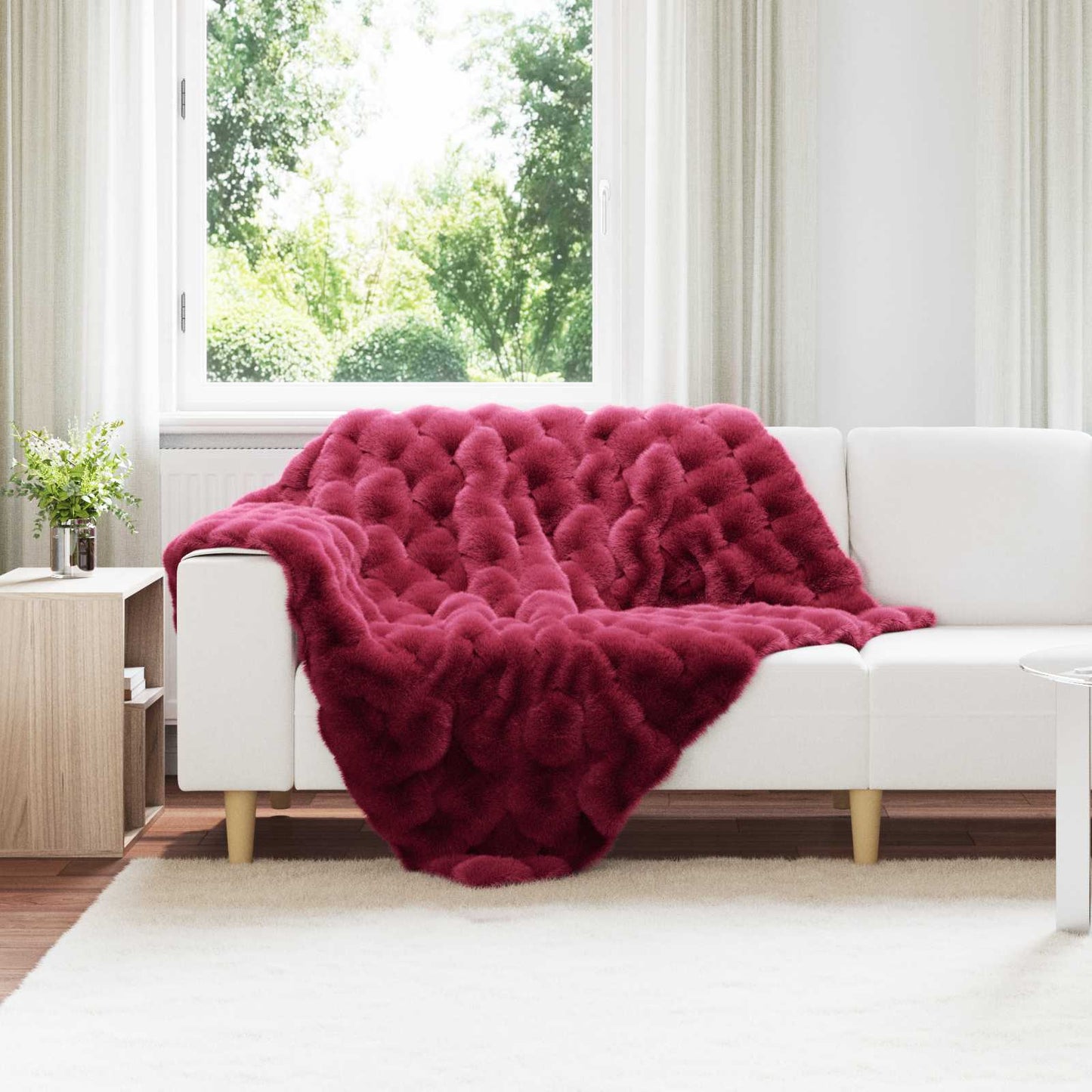 Anti-Slip Faux Rabbit Fur Blanket Olite Bordeaux Red Polyester