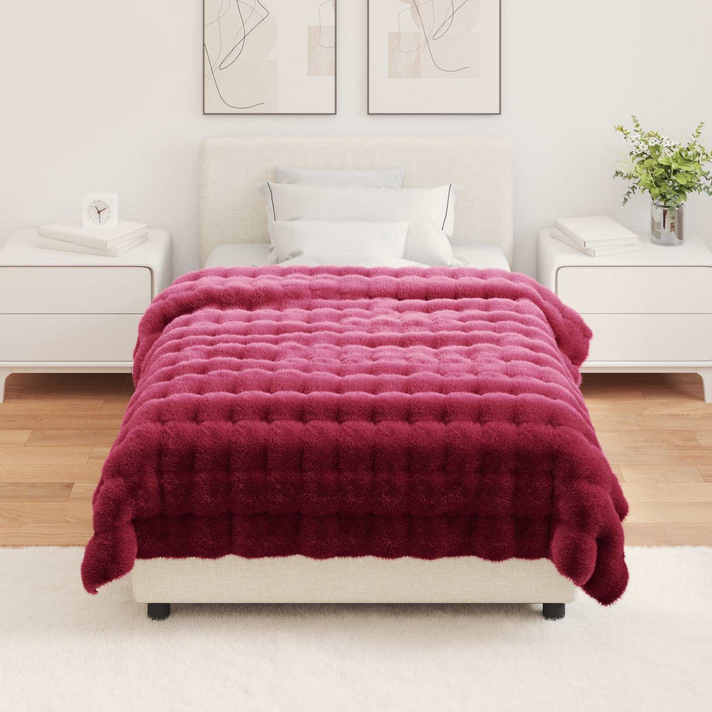 Anti-Slip Faux Rabbit Fur Blanket Olite Bordeaux Red Polyester