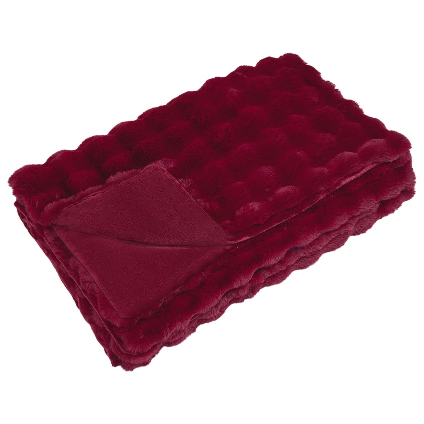 Anti-Slip Faux Rabbit Fur Blanket Olite Bordeaux Red Polyester