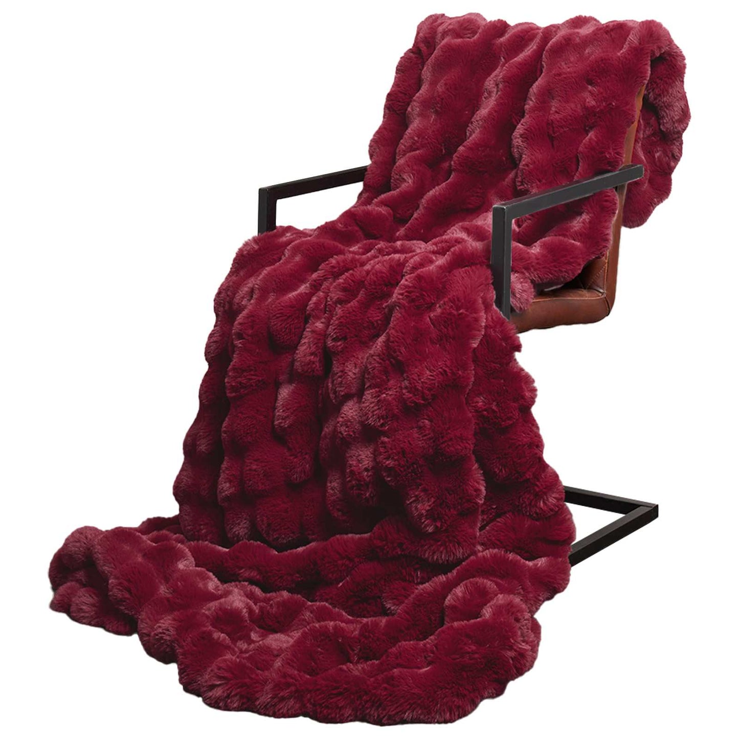 Anti-Slip Faux Rabbit Fur Blanket Olite Bordeaux Red Polyester