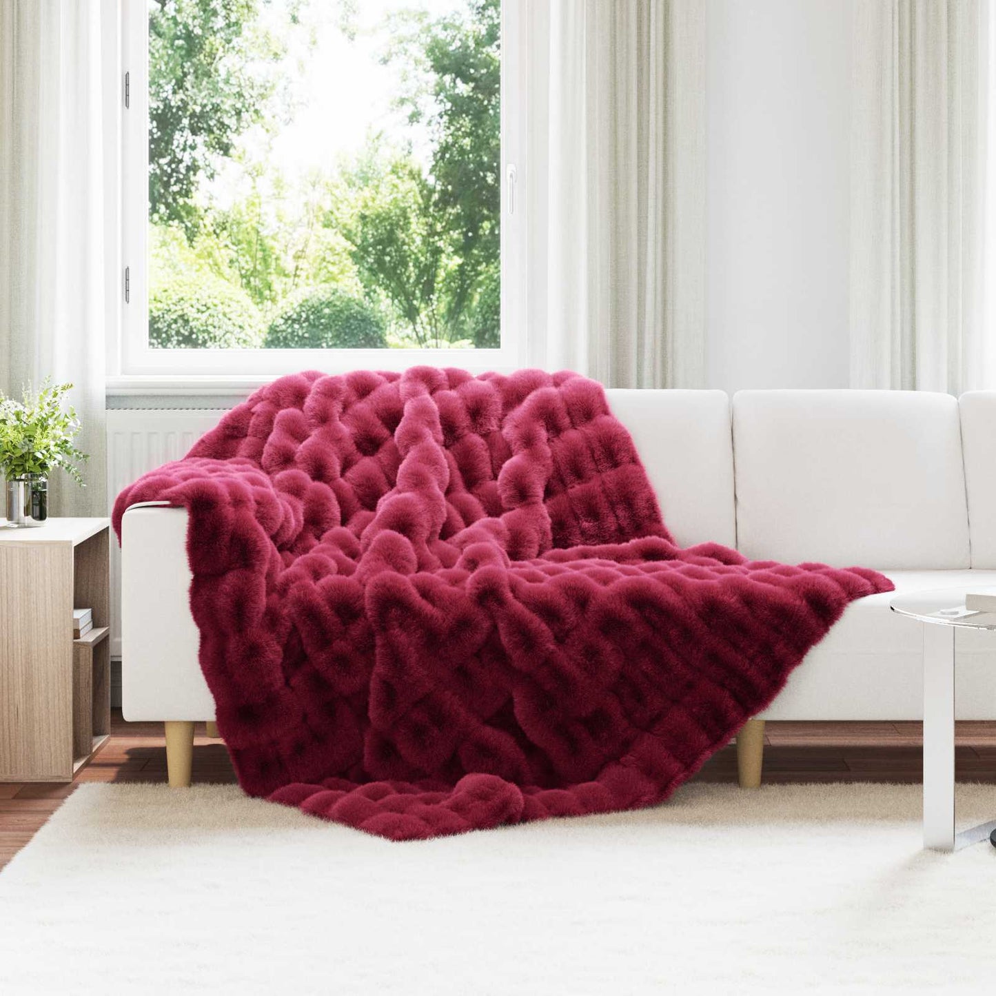 Anti-Slip Faux Rabbit Fur Blanket Olite 4 pcs Bordeaux Red