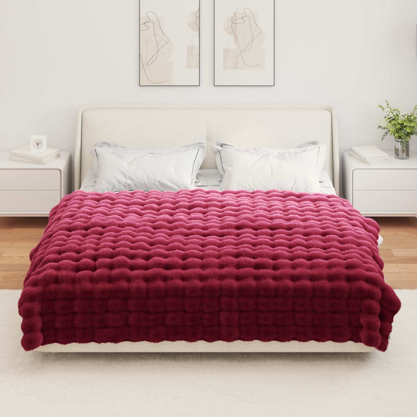 Anti-Slip Faux Rabbit Fur Blanket Olite 4 pcs Bordeaux Red