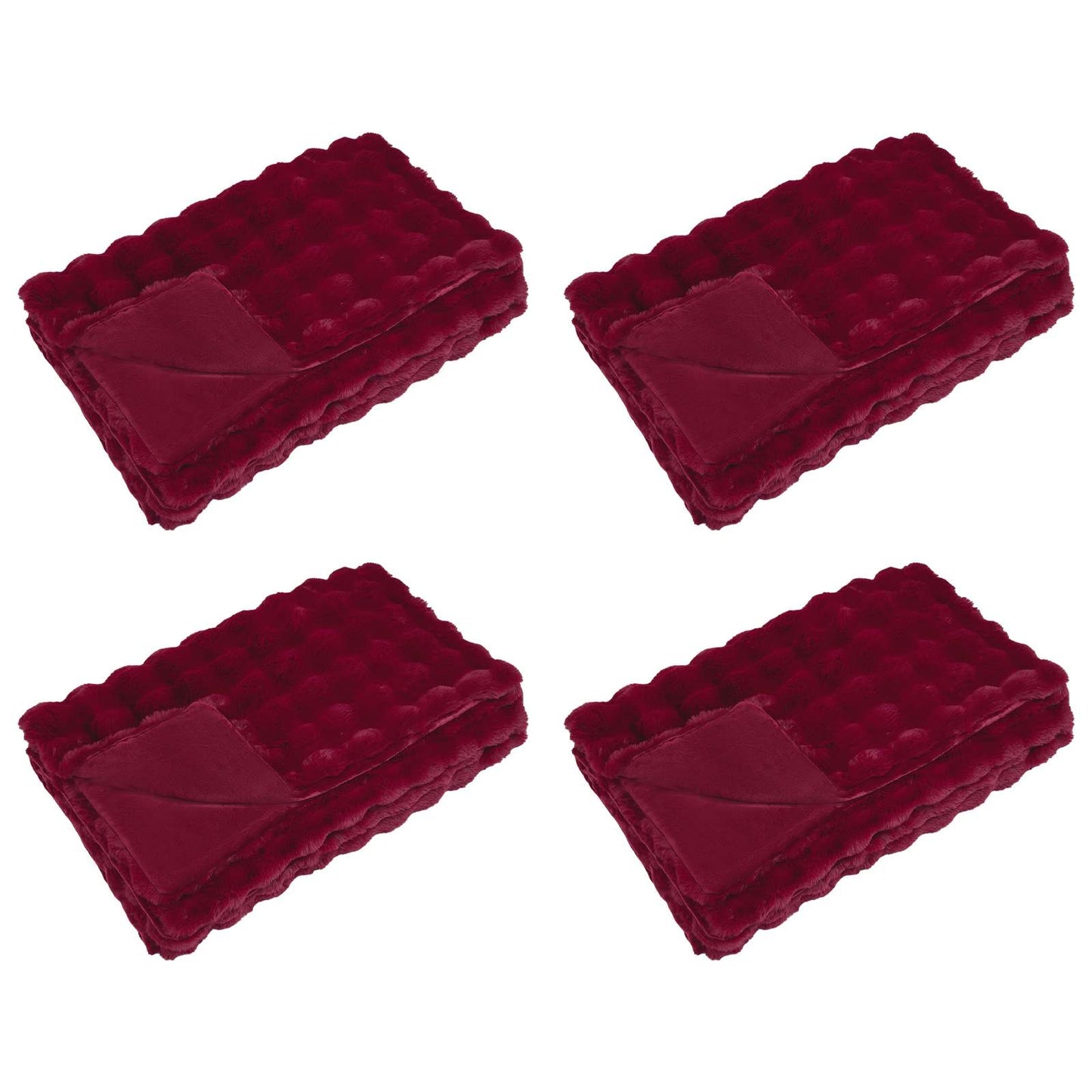 Anti-Slip Faux Rabbit Fur Blanket Olite 4 pcs Bordeaux Red