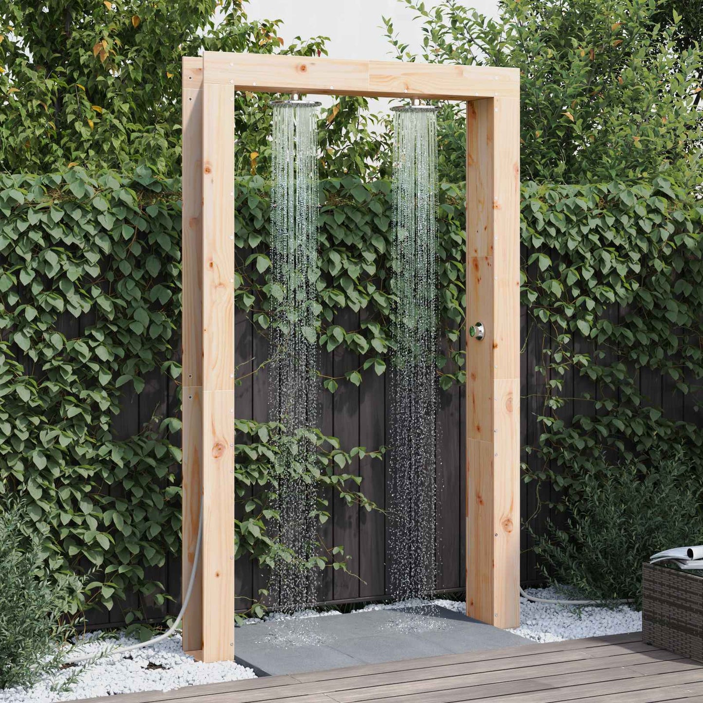 Outdoor Shower 226 cm Solid Pine Wood and Stainless Steel