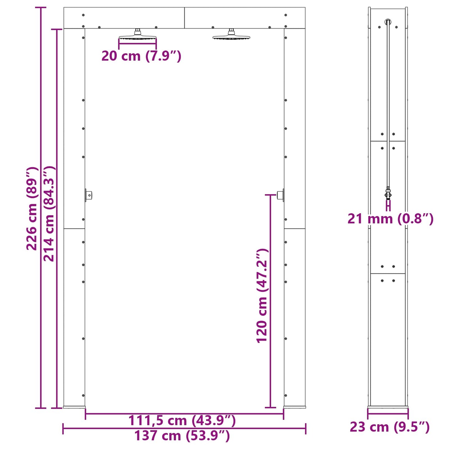 Outdoor Shower 226 cm Solid Douglas Wood and Stainless Steel