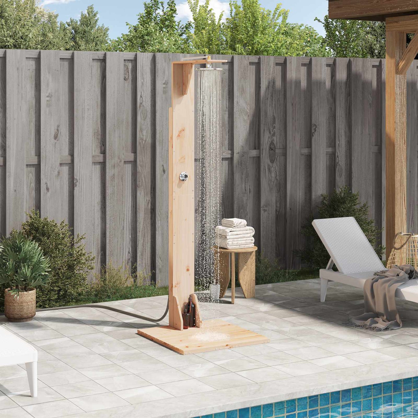 Outdoor Shower 214.5 cm Solid Pine Wood and Stainless Steel
