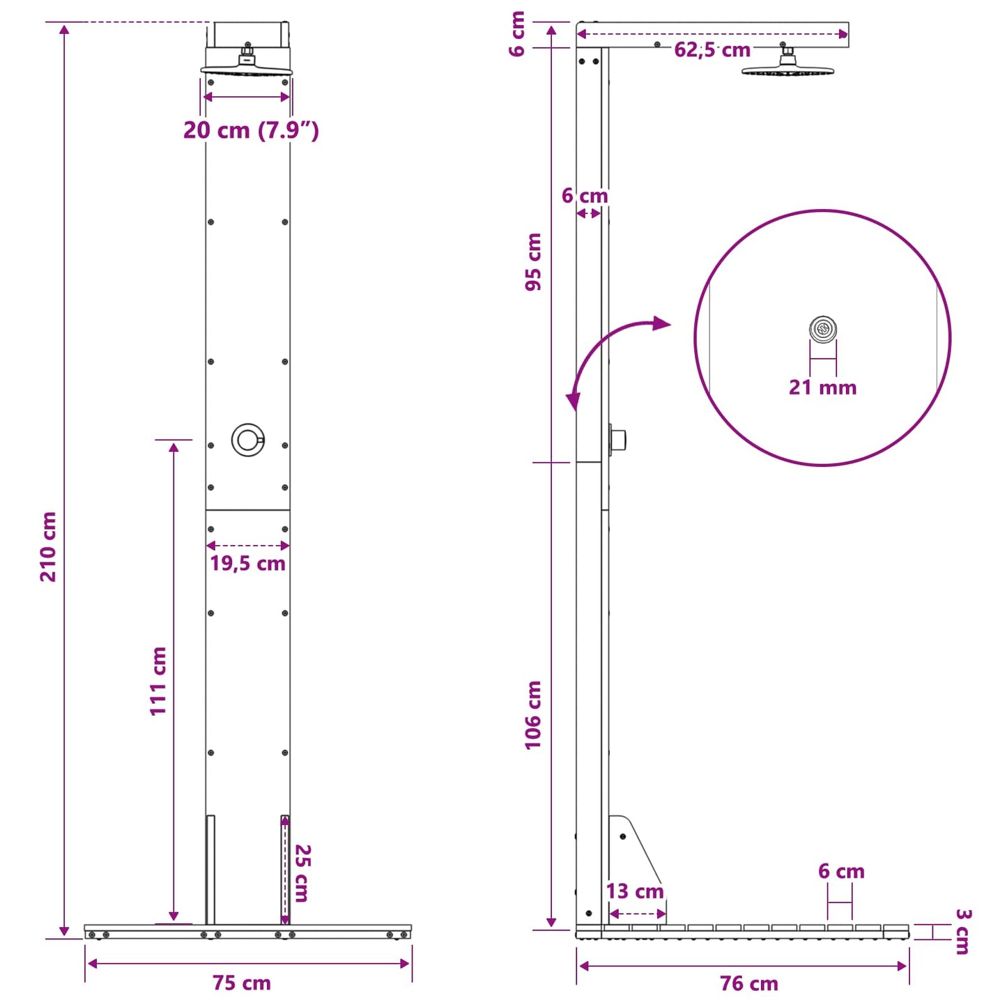 Outdoor Shower 210 cm Solid Douglas Wood and Stainless Steel