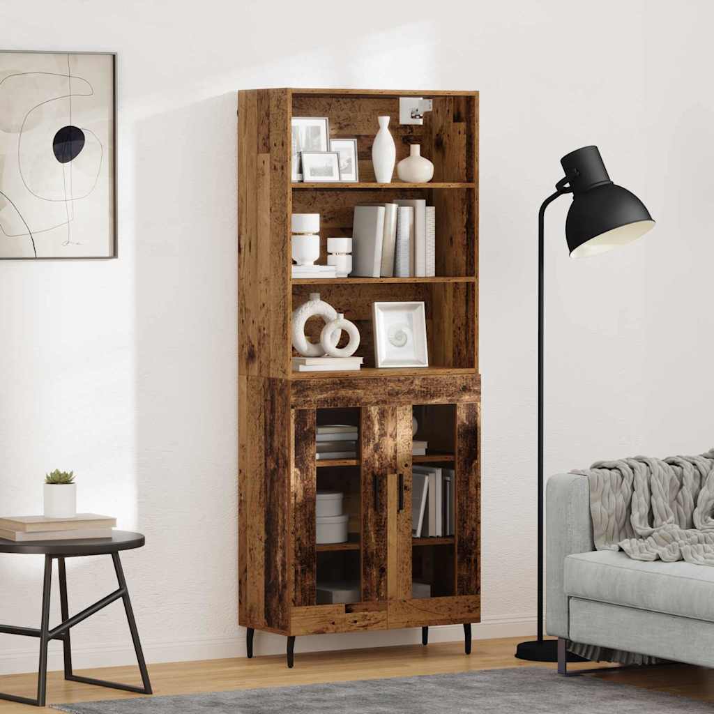 Highboard Old Wood 69.5 x 34 x 180 cm Engineered Wood and Glass