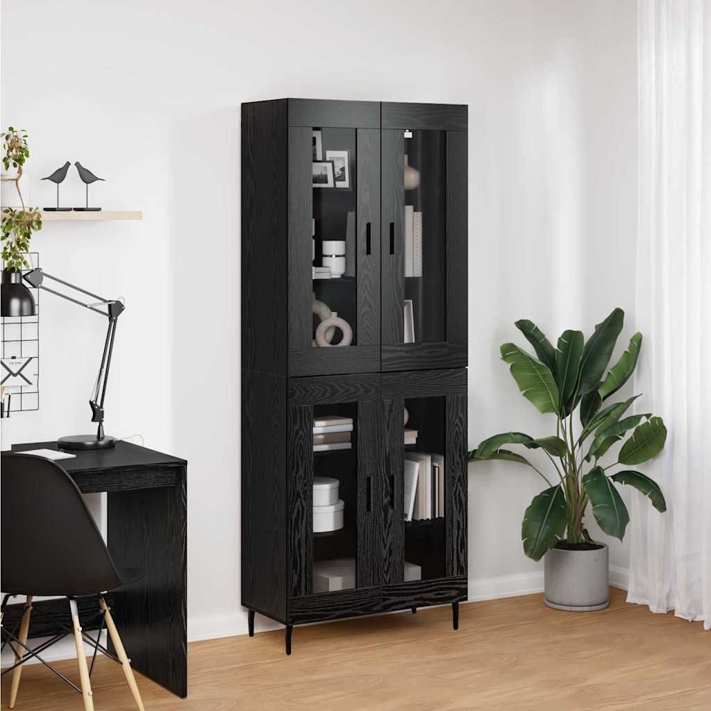 Highboard 2 pcs Black Oak Engineered Wood and Glass