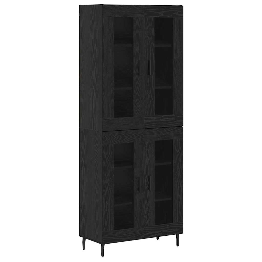 Highboard 2 pcs Black Oak Engineered Wood and Glass
