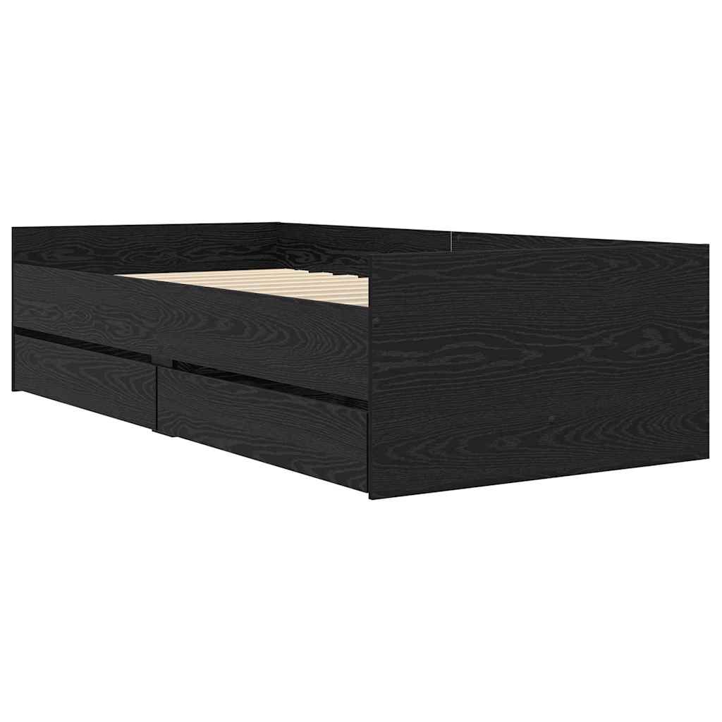 Bed Frame with Drawer Black Oak 100 x 200 cm Solid Pine Wood