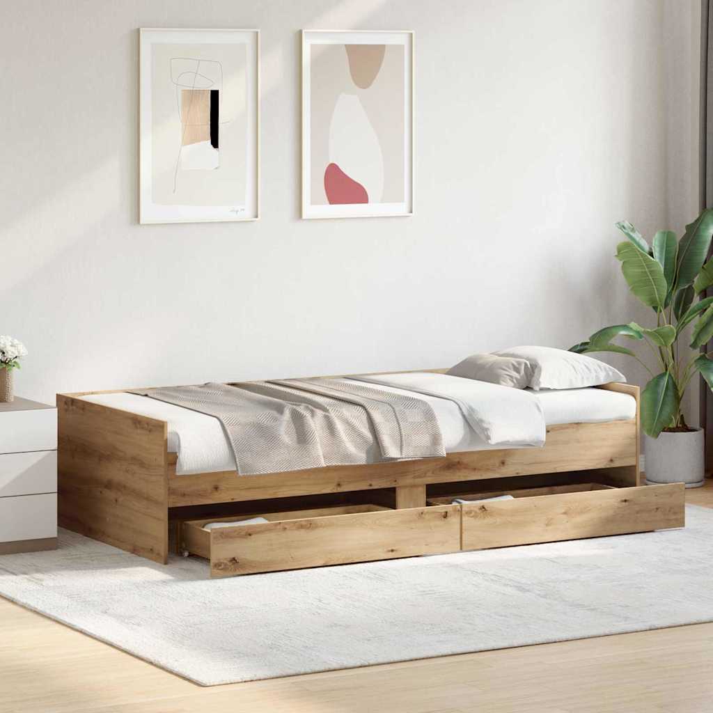 Bed Frame with Drawer Artisan Oak 90 x 200 cm Solid Pine Wood