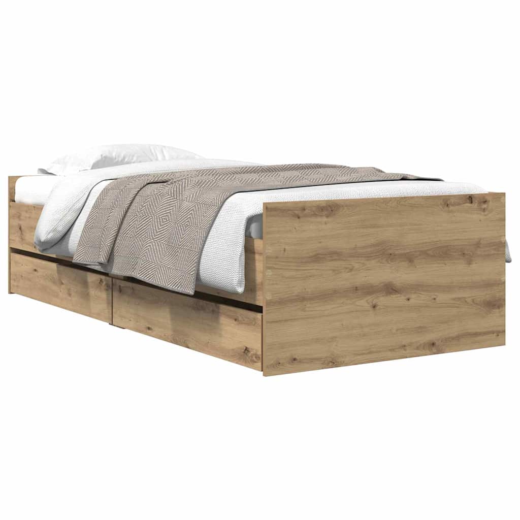 Bed Frame with Drawer Artisan Oak 90 x 200 cm Solid Pine Wood