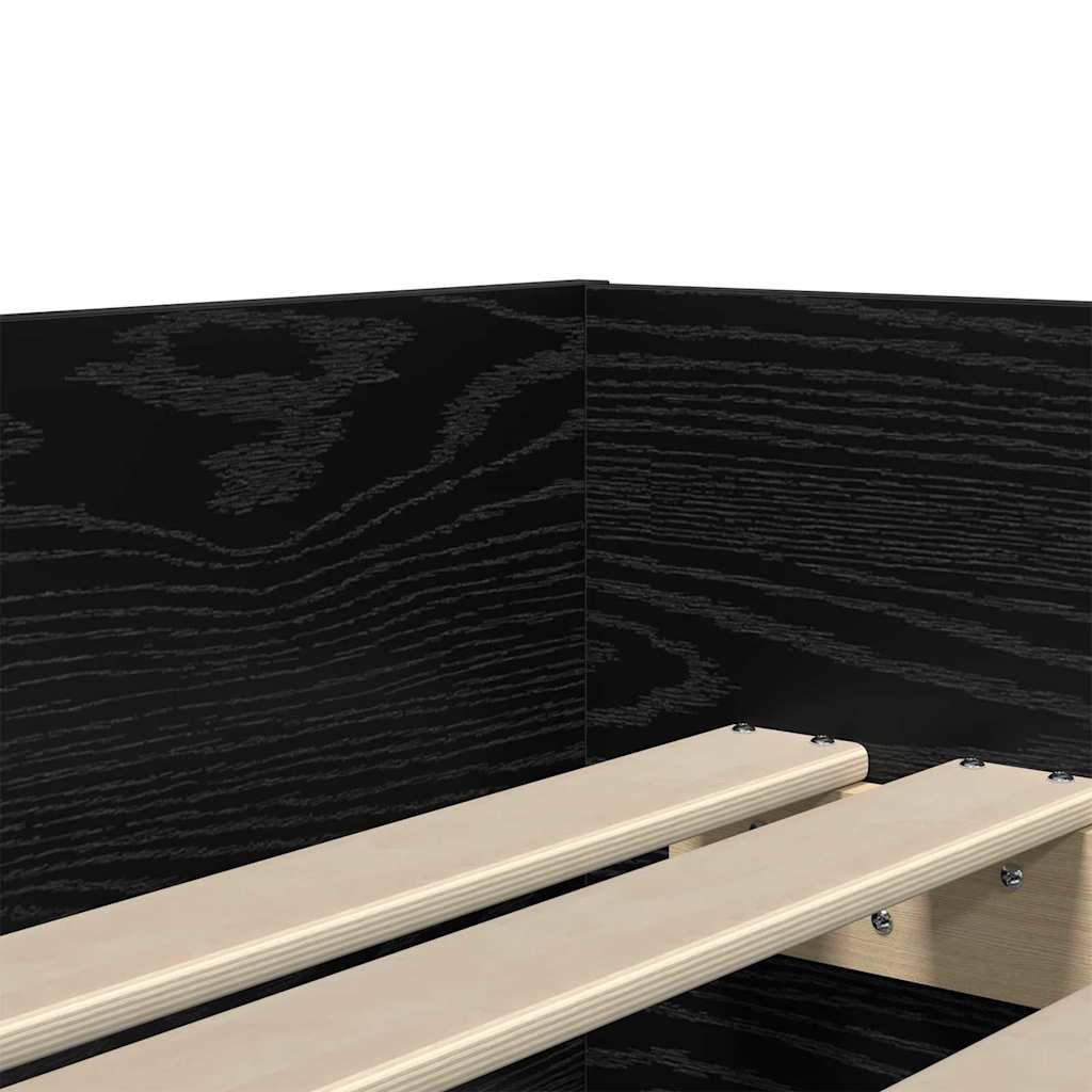 Bed Frame with Drawer Black Oak 90 x 200 cm Solid Pine Wood