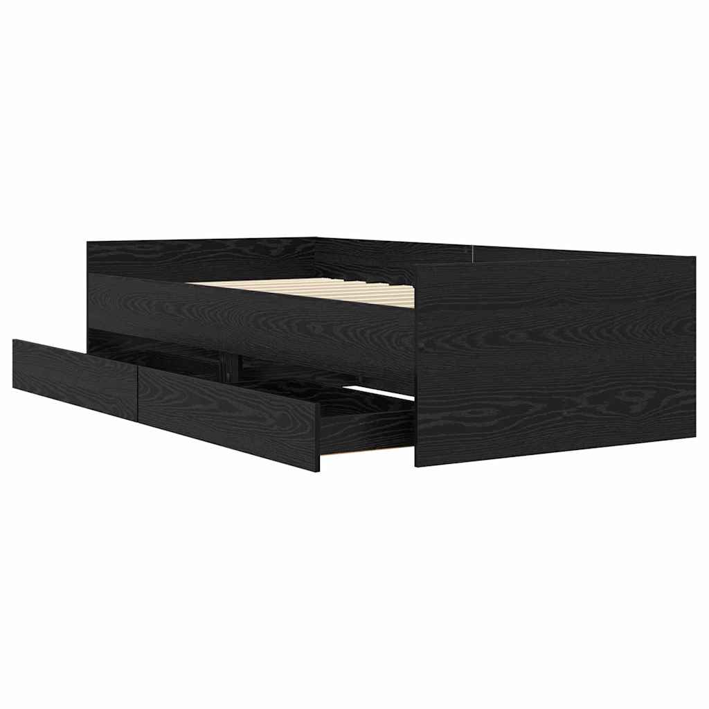 Bed Frame with Drawer Black Oak 90 x 200 cm Solid Pine Wood