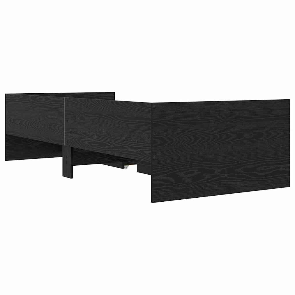 Bed Frame with Drawer Black Oak 90 x 200 cm Solid Pine Wood
