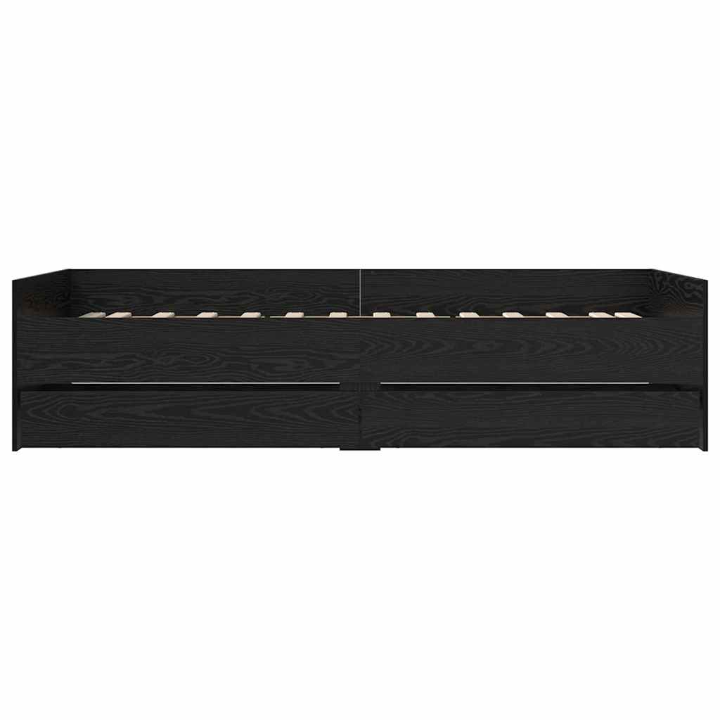 Bed Frame with Drawer Black Oak 90 x 200 cm Solid Pine Wood