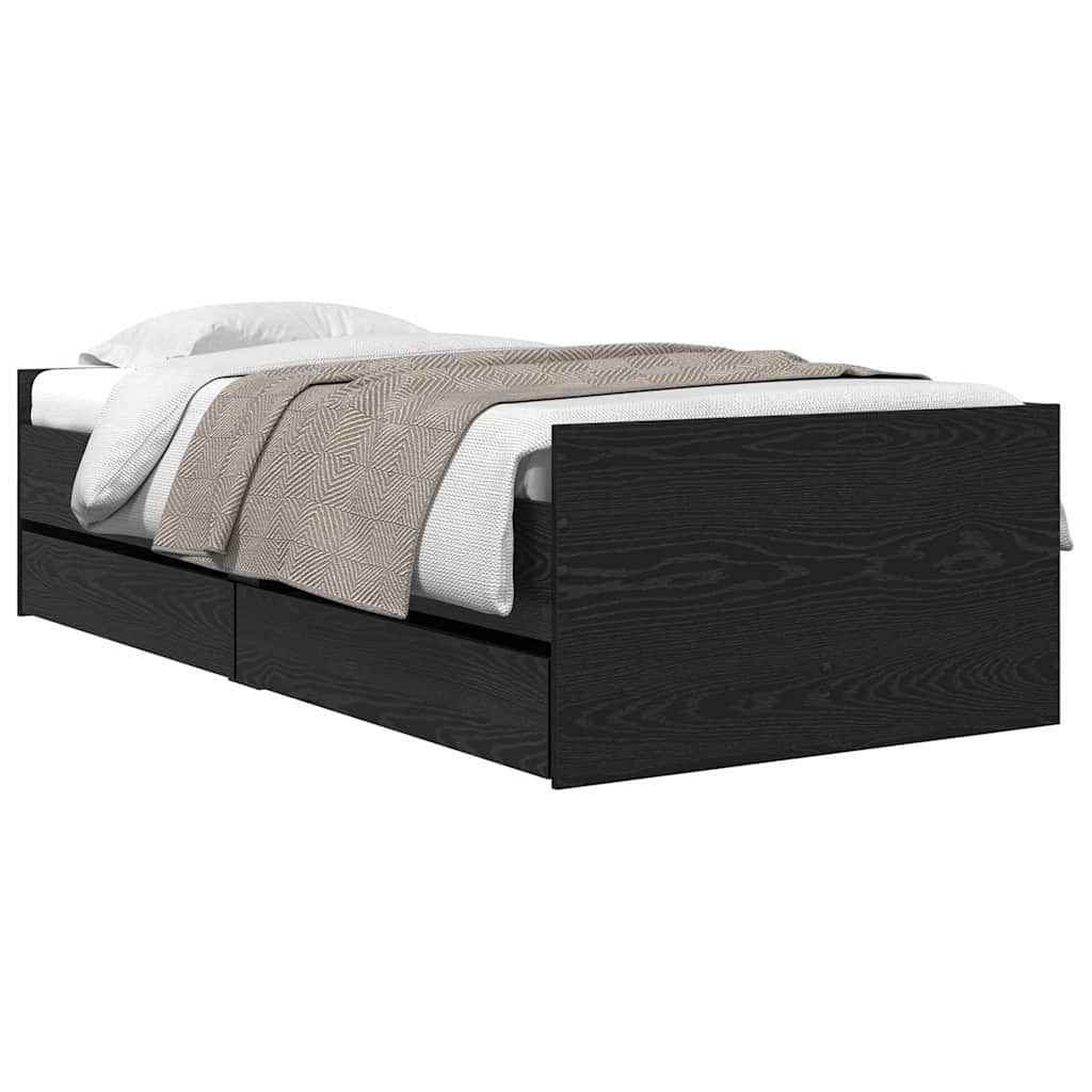 Bed Frame with Drawer Black Oak 90 x 200 cm Solid Pine Wood