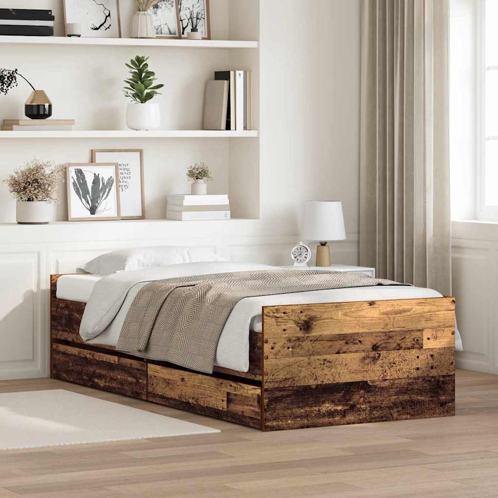 Bed Frame with Drawer Old Wood 90 x 190 cm Solid Pine Wood