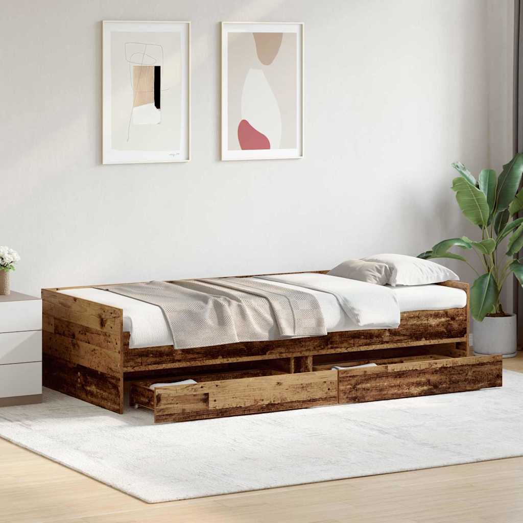 Bed Frame with Drawer Old Wood 90 x 190 cm Solid Pine Wood