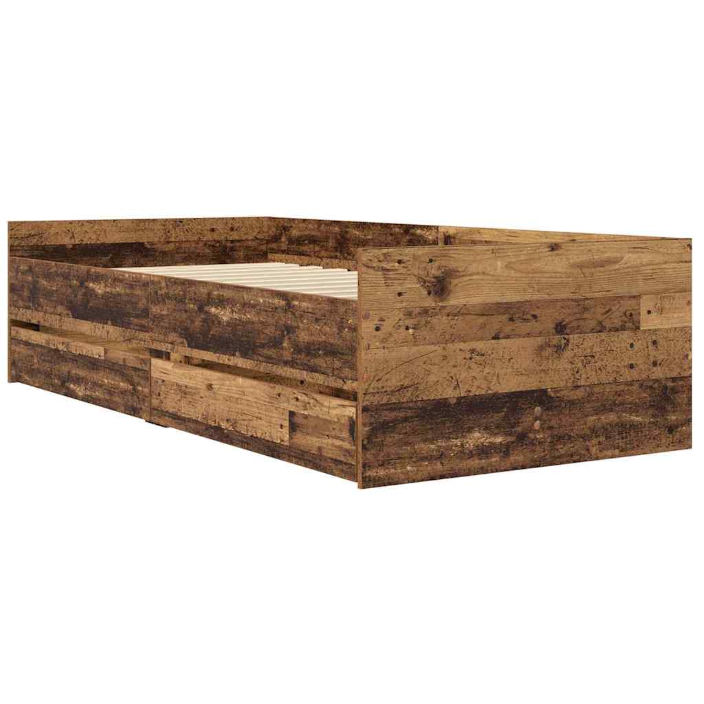 Bed Frame with Drawer Old Wood 90 x 190 cm Solid Pine Wood