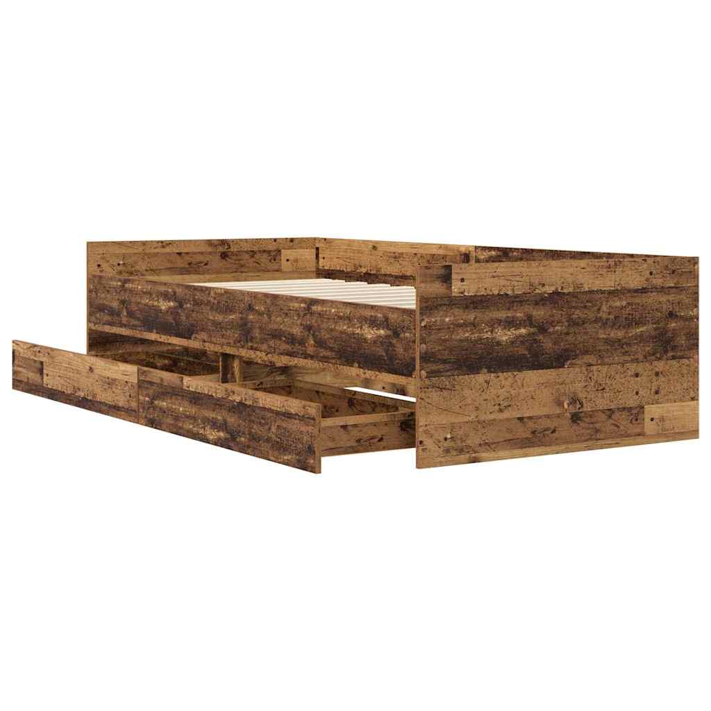 Bed Frame with Drawer Old Wood 90 x 190 cm Solid Pine Wood