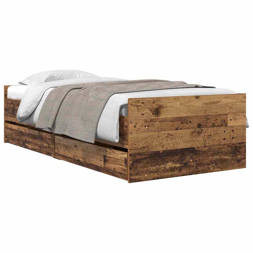 Bed Frame with Drawer Old Wood 90 x 190 cm Solid Pine Wood
