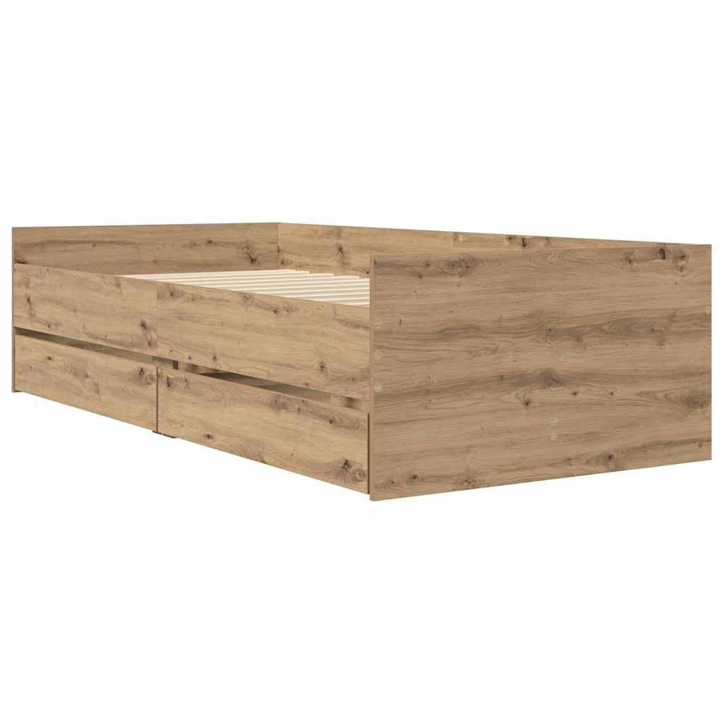 Bed Frame with Drawer Artisan Oak 90 x 190 cm Solid Pine Wood