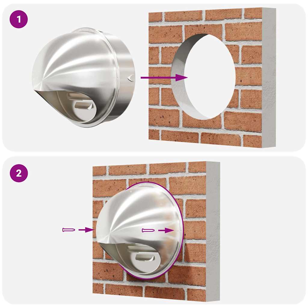 Air Vent Covers 2 pcs Silver 200 mm Stainless Steel