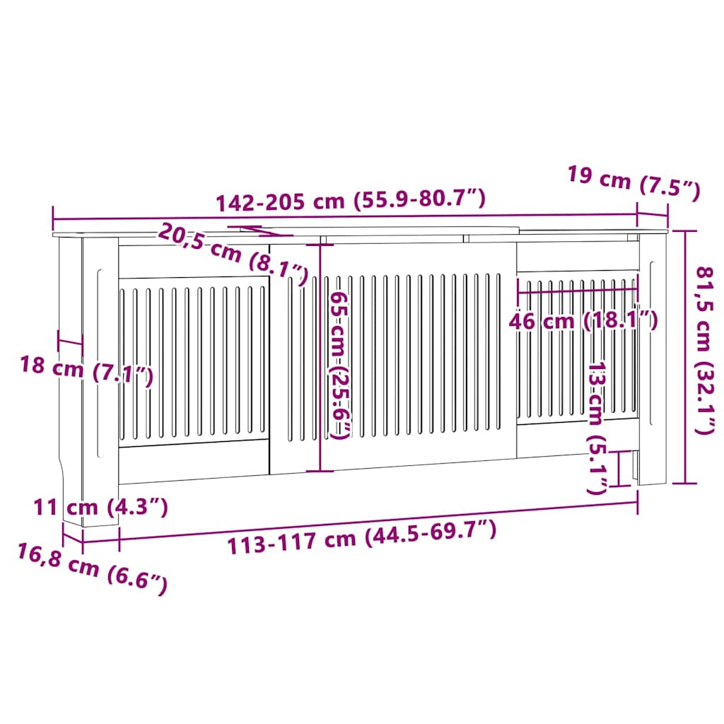 Radiator Cover 2 pcs White 205 x 20.5 x 81.5cm Engineered Wood