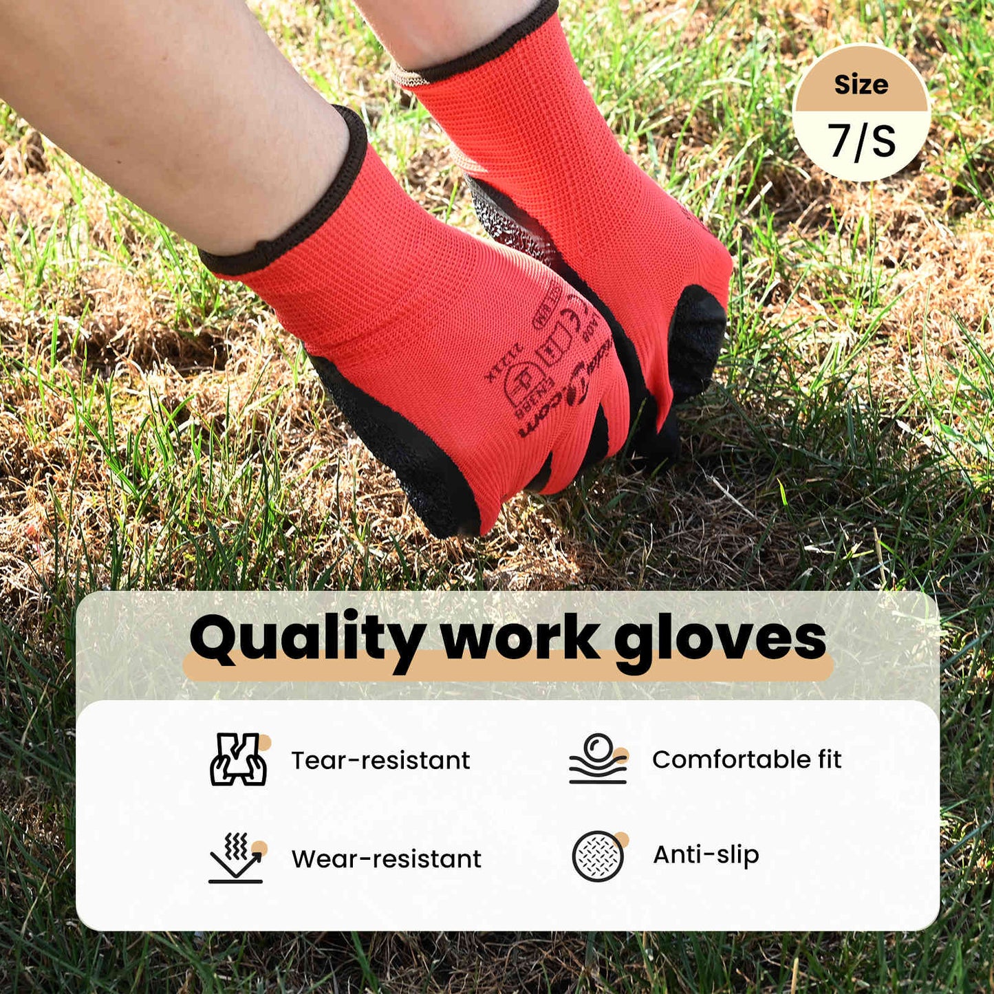 Work Gloves 12 pcs Red and Black 7 / S Latex Coating