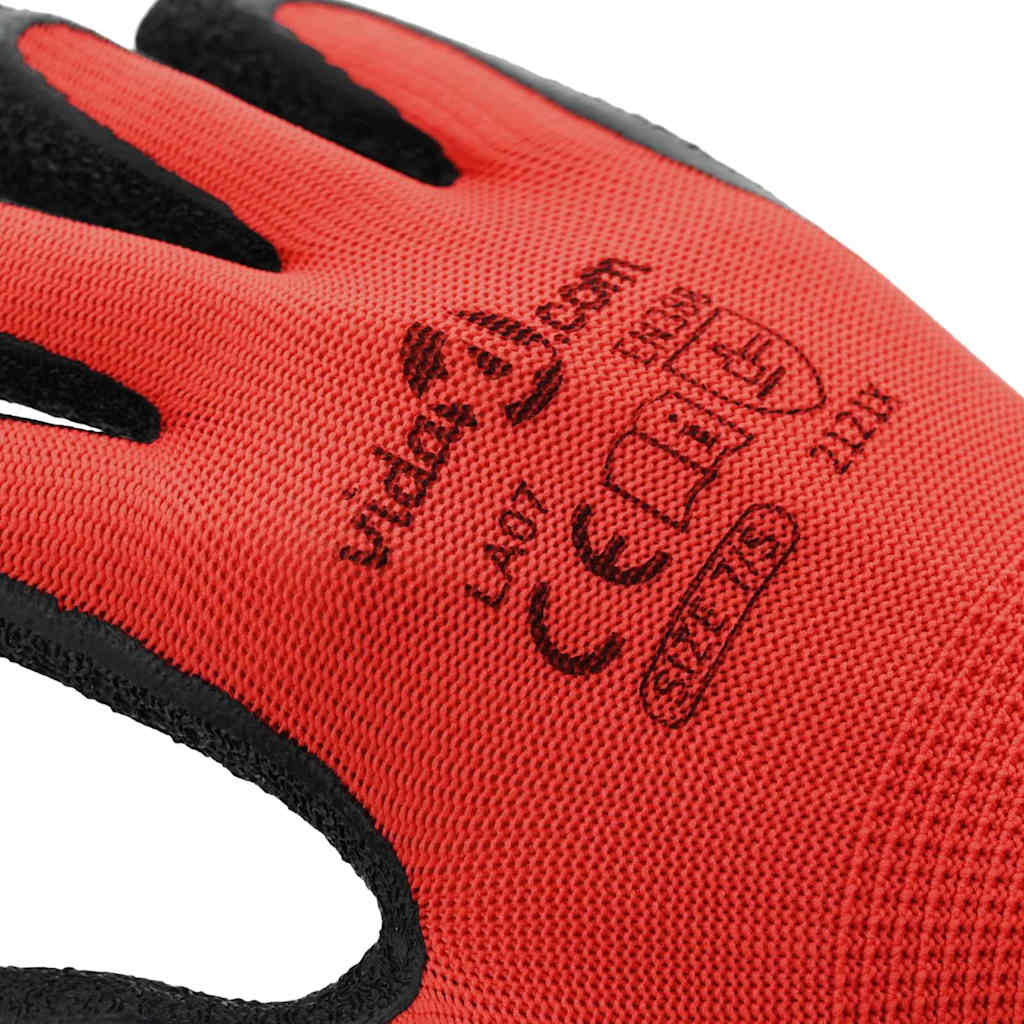 Work Gloves 24 pcs Red and Black 7 / S Latex Coating