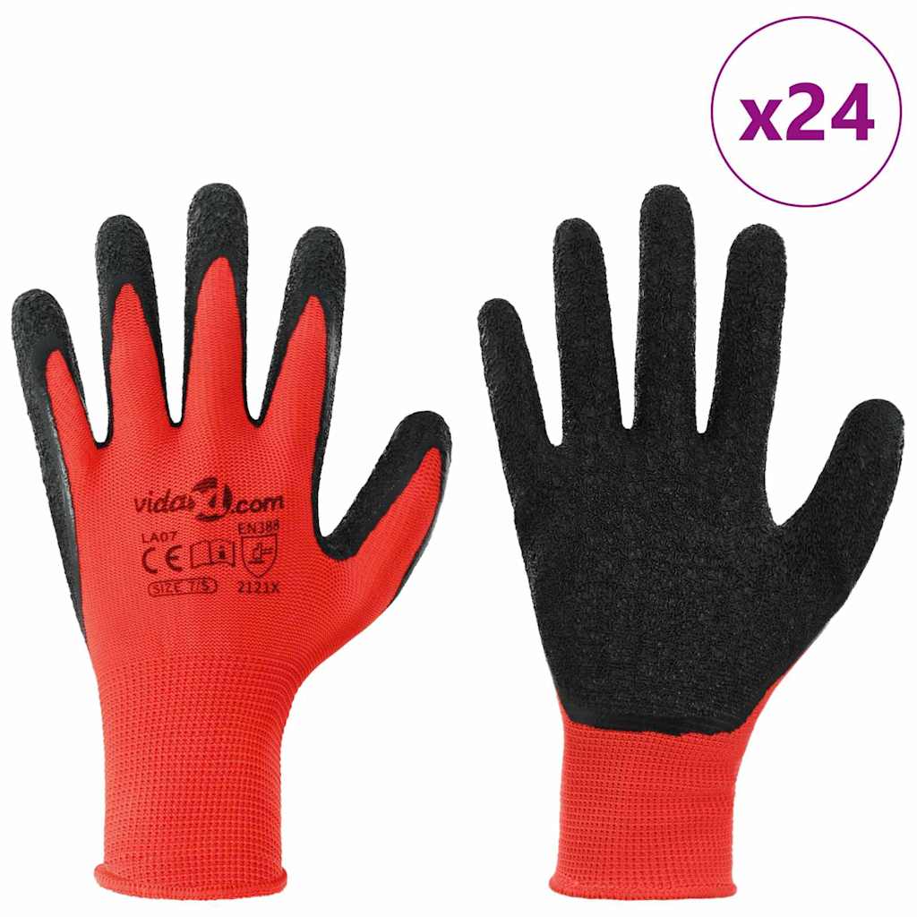 Work Gloves 24 pcs Red and Black 7 / S Latex Coating