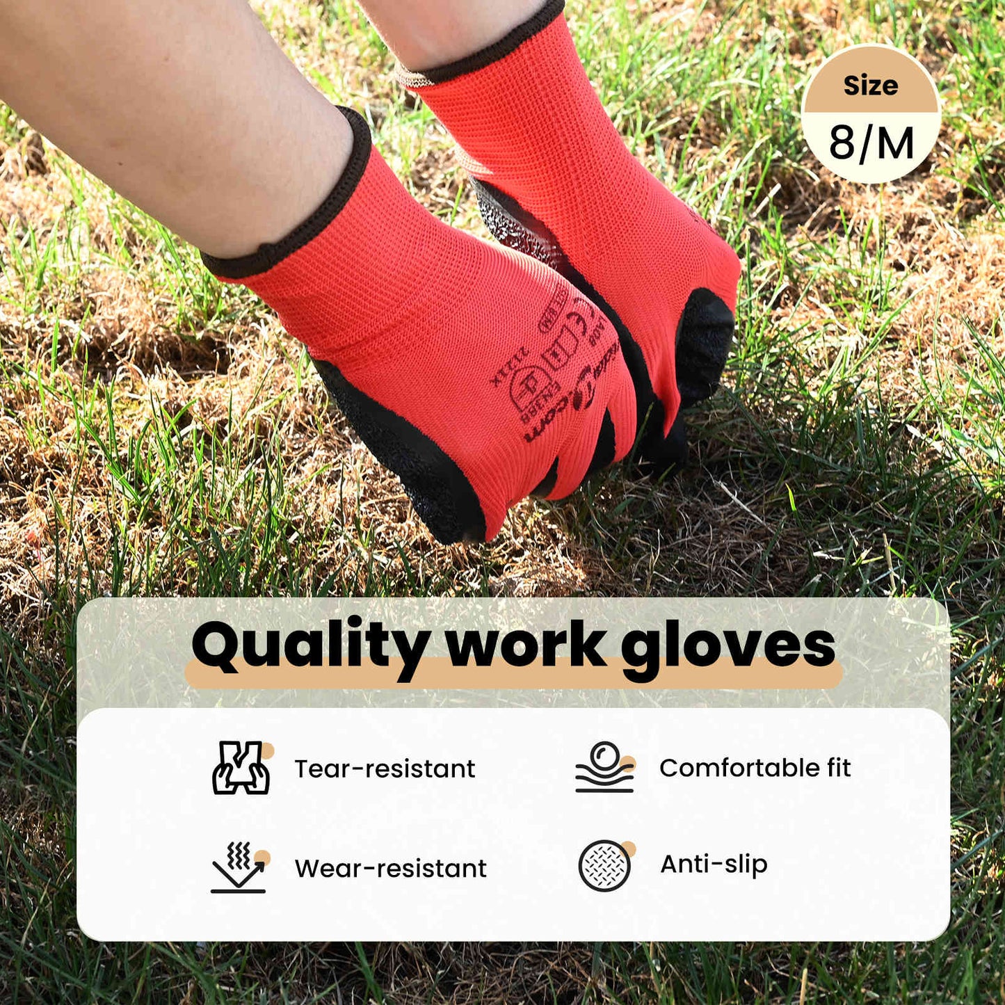 Work Gloves 12 pcs Red and Black 8 / M Latex Coating