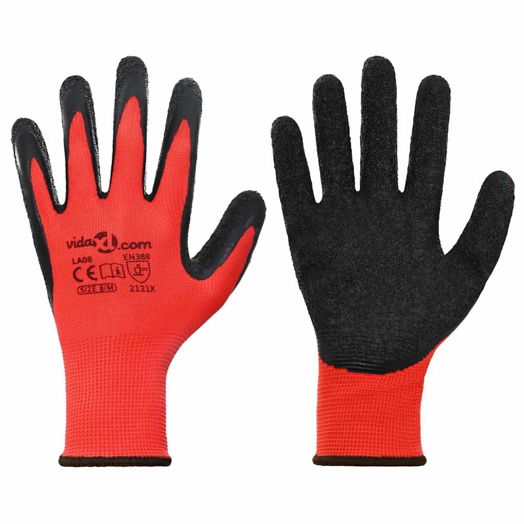 Work Gloves 24 pcs Red and Black 8 / M Latex Coating