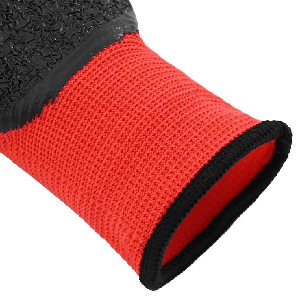 Work Gloves 12 pcs Red and Black 10 / XL Latex Coating