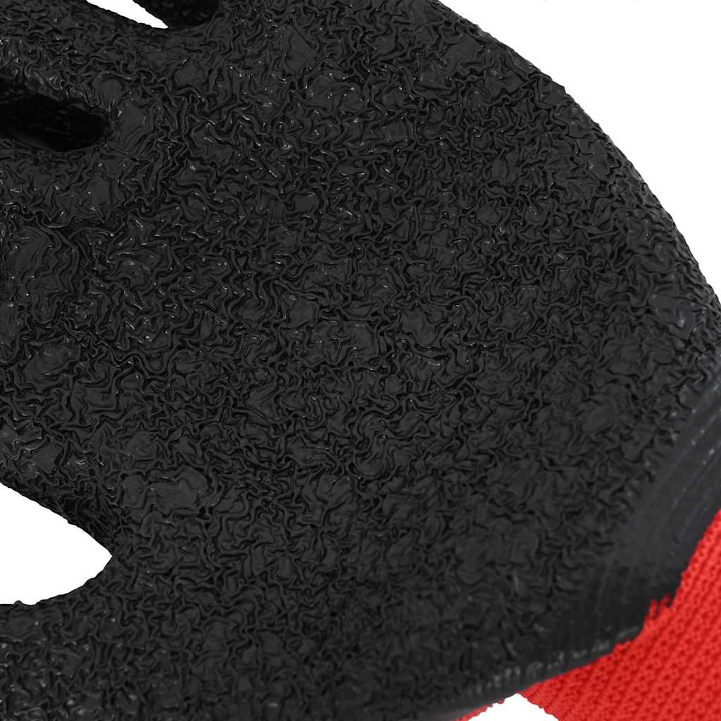 Work Gloves 12 pcs Red and Black 10 / XL Latex Coating