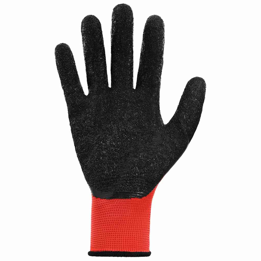 Work Gloves 12 pcs Red and Black 10 / XL Latex Coating