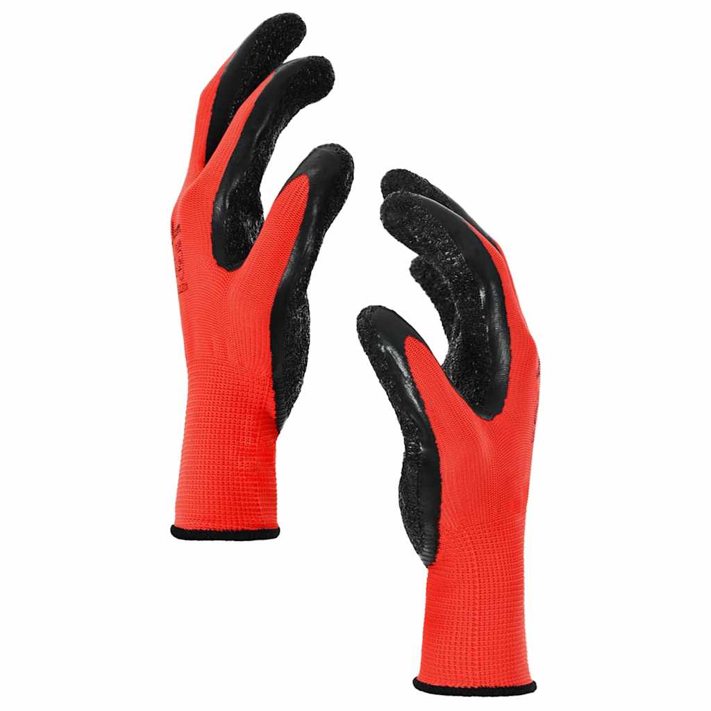Work Gloves 12 pcs Red and Black 10 / XL Latex Coating