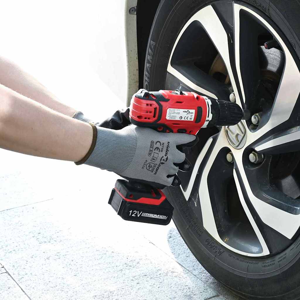 Work Gloves 12 pcs Grey and Black 7 / S Polyester