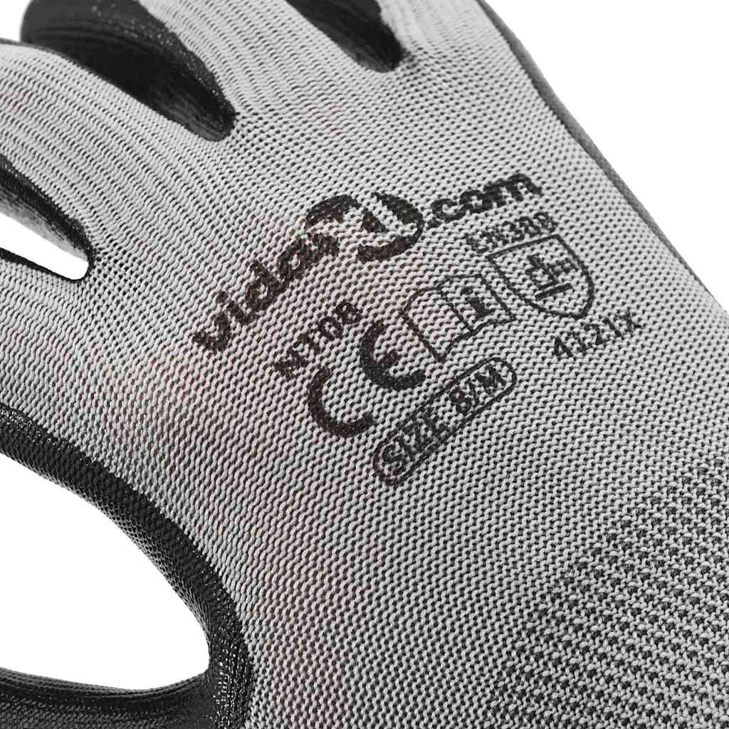 Work Gloves 24 pcs Grey and Black 8 / M Polyester